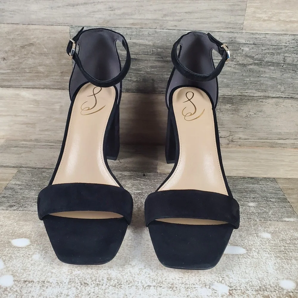 Sam Edelman Daniella Womens Sandal Sz 10 M Black Suede Ankle Strap Block Heel